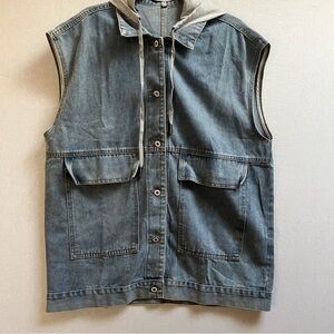 Denim Hooded Button Vest Sz M